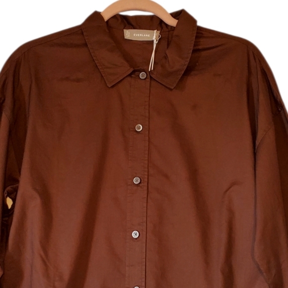 New Everlane Cotton PJ Top Chestnut Buttonup Shirt Size Small NWT - Picture 4 of 13